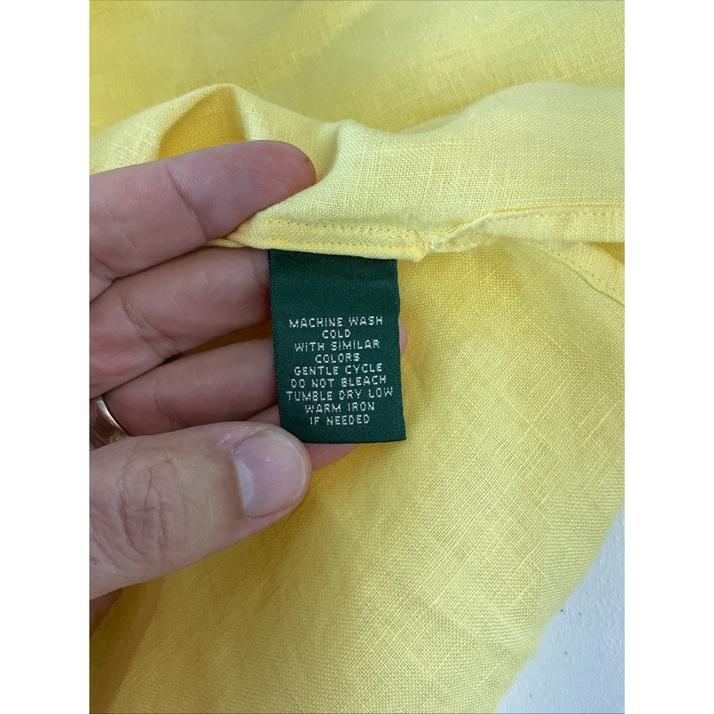 Lauren Ralph Lauren 2X Yellow Linen Button Up Shirt Crest Logo Coral Trim Beach - Picture 4 of 8